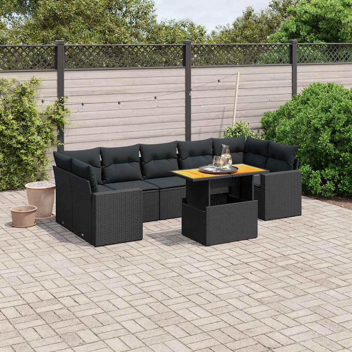 Set mobilier de grădină cu perne, 8 piese, negru, poliratan - WALTI WALTI