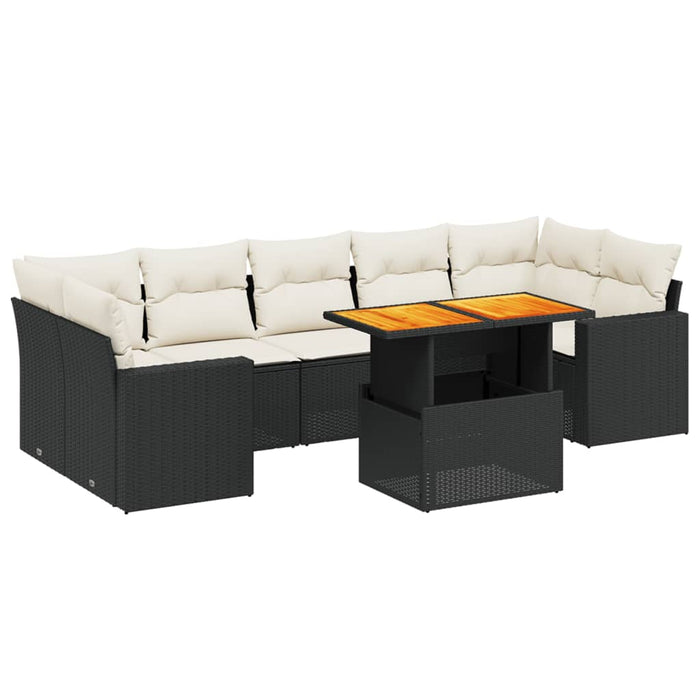 Set mobilier de grădină cu perne, 8 piese, negru, poliratan WALTI