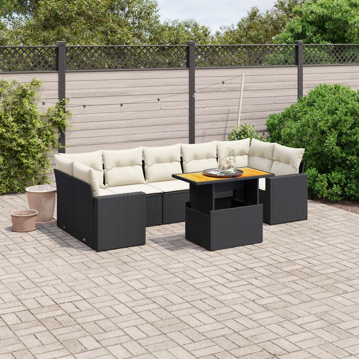 Set mobilier de grădină cu perne, 8 piese, negru, poliratan WALTI
