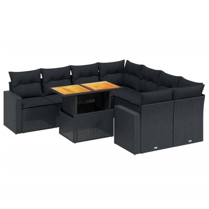 Set mobilier de grădină cu perne, 9 piese, negru, poliratan - WALTI WALTI