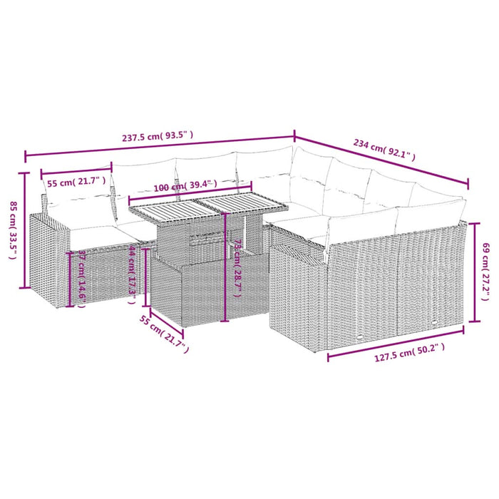 Set mobilier de grădină cu perne, 9 piese, negru, poliratan - WALTI WALTI
