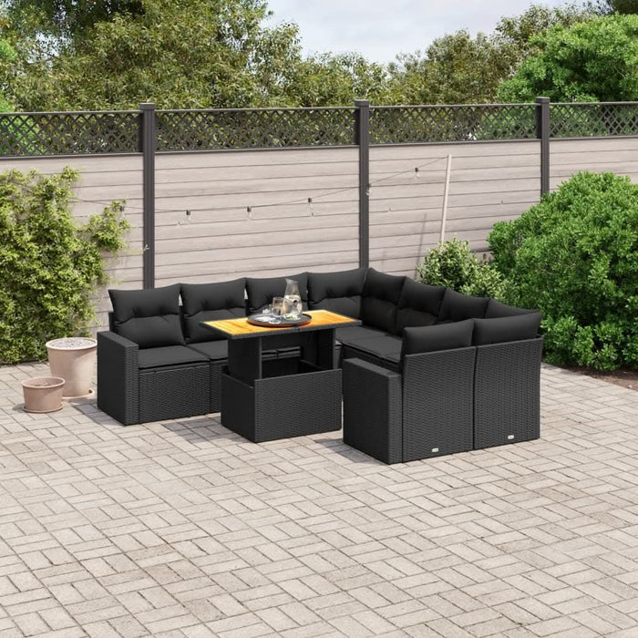 Set mobilier de grădină cu perne, 9 piese, negru, poliratan - WALTI WALTI