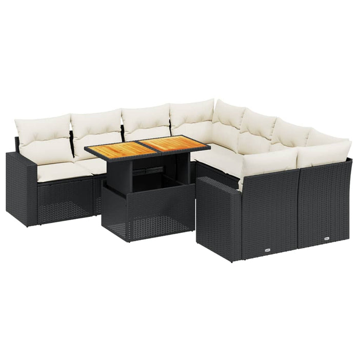 Set mobilier de grădină cu perne, 9 piese, negru, poliratan - WALTI WALTI
