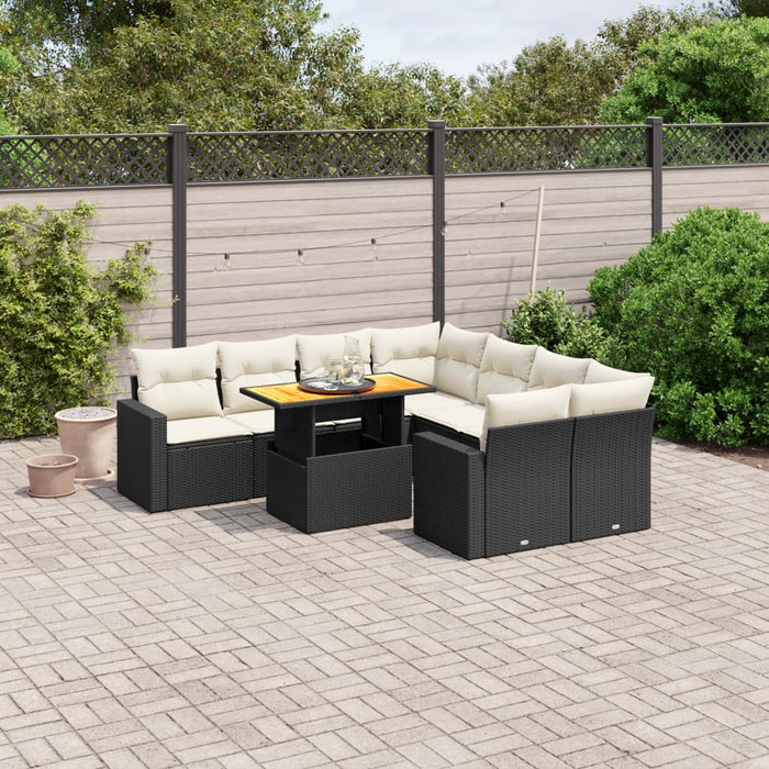 Set mobilier de grădină cu perne, 9 piese, negru, poliratan - WALTI WALTI