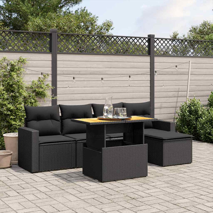 Set mobilier de grădină cu perne, 6 piese, negru, poliratan WALTI