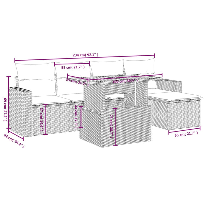 Set mobilier de grădină cu perne, 6 piese, negru, poliratan - WALTI WALTI