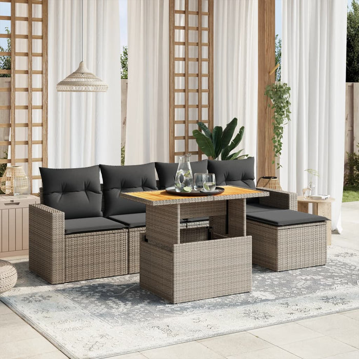Set mobilier grădină cu perne, 6 piese, gri, poliratan - WALTI WALTI