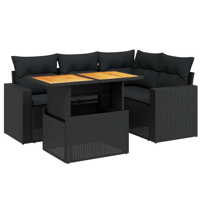 Set mobilier de grădină cu perne, 5 piese, negru, poliratan WALTI