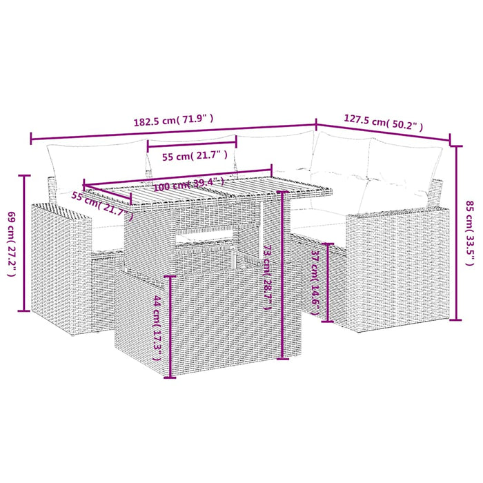 Set mobilier de grădină cu perne, 5 piese, negru, poliratan WALTI