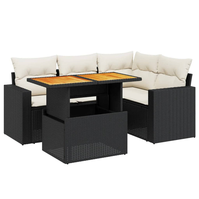 Set mobilier de grădină cu perne, 5 piese, negru, poliratan WALTI