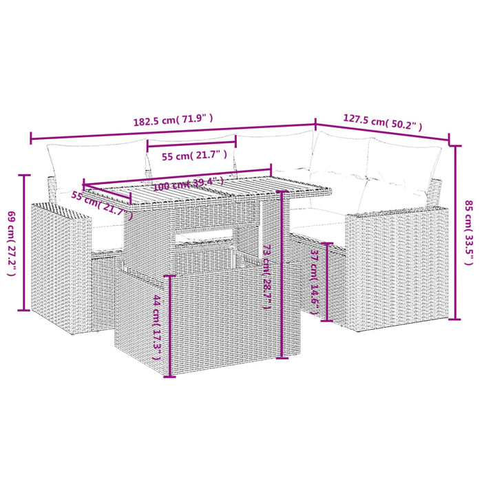 Set mobilier de grădină cu perne, 5 piese, negru, poliratan WALTI