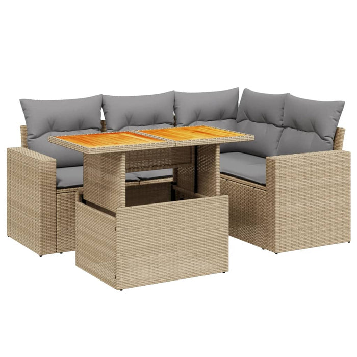 Set canapele de grădină cu perne, 5 piese, bej, poliratan WALTI