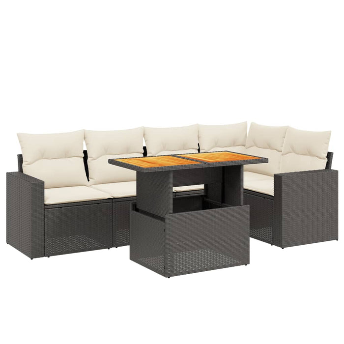 Set mobilier de grădină cu perne, 6 piese, negru, poliratan WALTI