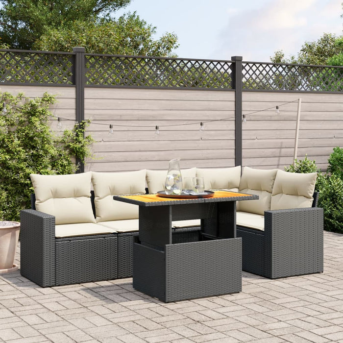 Set mobilier de grădină cu perne, 6 piese, negru, poliratan WALTI