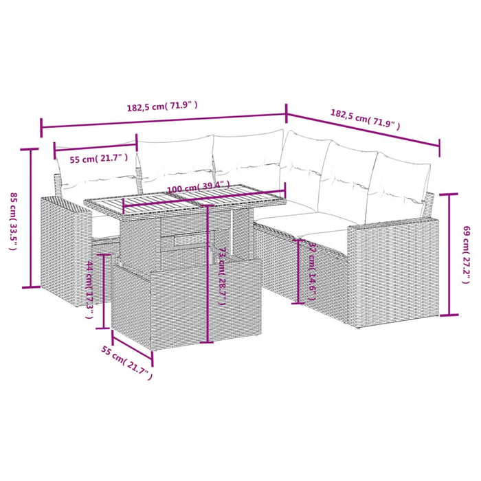 Set mobilier de grădină cu perne, 6 piese, negru, poliratan - WALTI WALTI