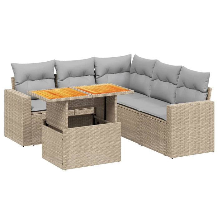 Set canapele de grădină cu perne, 6 piese, bej, poliratan WALTI