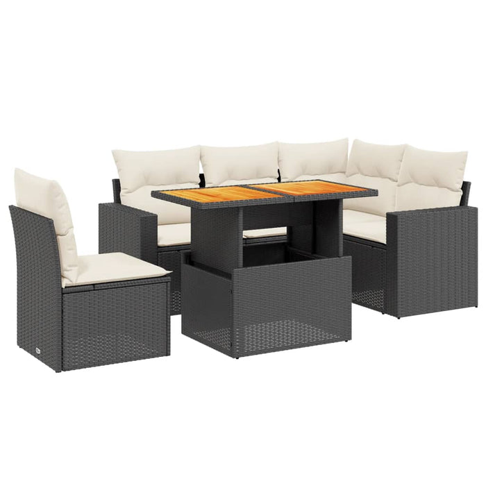 Set mobilier de grădină cu perne, 6 piese, negru, poliratan WALTI