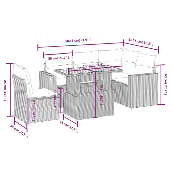 Set mobilier de grădină cu perne, 6 piese, negru, poliratan WALTI
