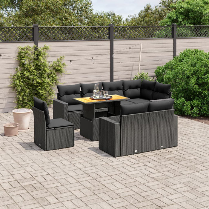 Set mobilier de grădină cu perne, 9 piese, negru, poliratan - WALTI WALTI