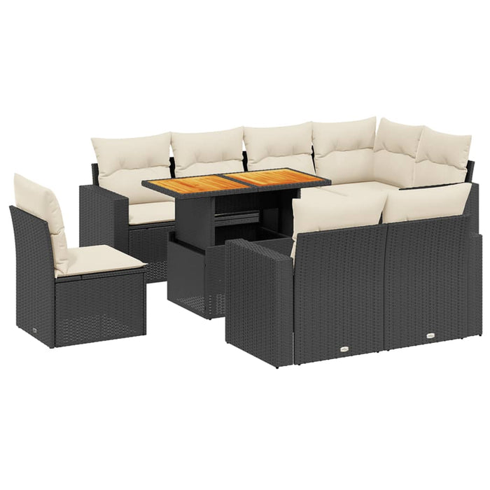 Set mobilier de grădină cu perne, 9 piese, negru, poliratan - WALTI WALTI