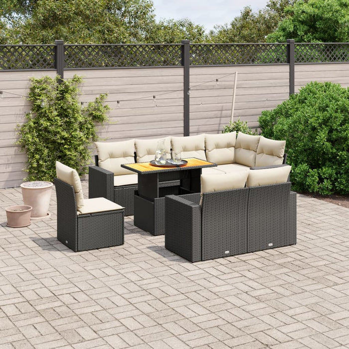 Set mobilier de grădină cu perne, 9 piese, negru, poliratan - WALTI WALTI