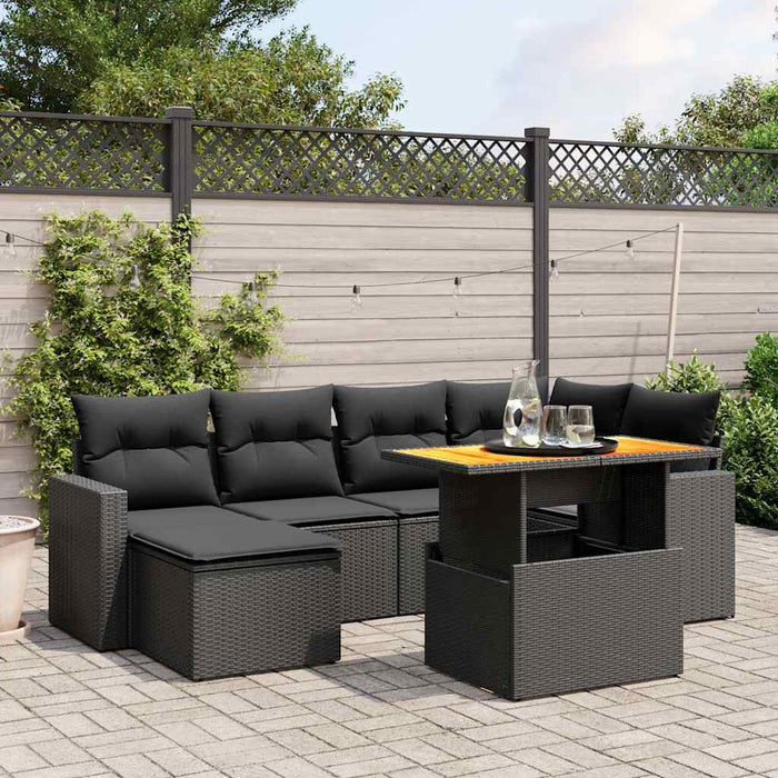 Set canapele de grădină cu perne, 7 piese, negru, poliratan - WALTI WALTI