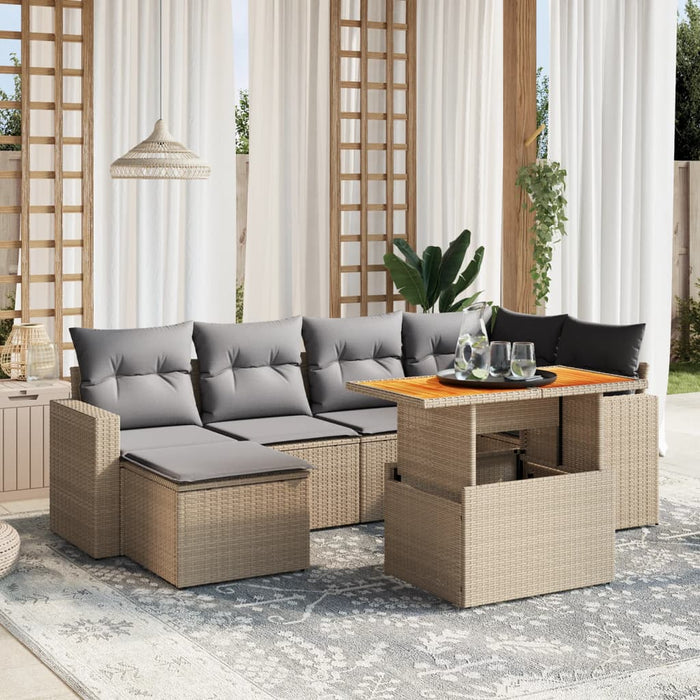 Set canapele de grădină, 7 piese, cu perne, bej, poliratan WALTI