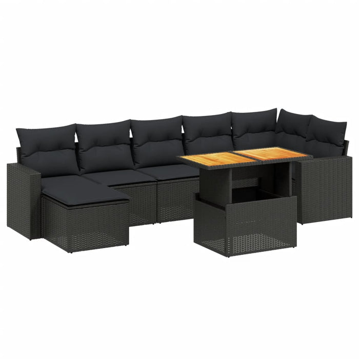 Set mobilier de grădină cu perne, 8 piese, negru, poliratan - WALTI WALTI