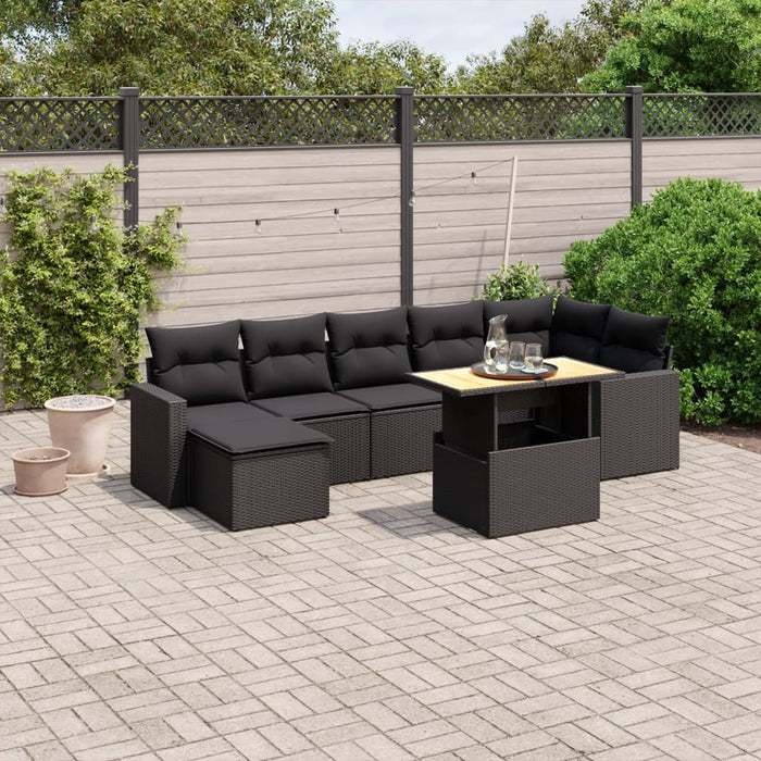 Set mobilier de grădină cu perne, 8 piese, negru, poliratan - WALTI WALTI