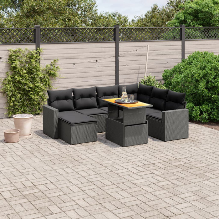 Set mobilier de grădină cu perne, 8 piese, negru, poliratan - WALTI WALTI