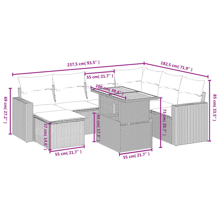 Set mobilier de grădină cu perne, 8 piese, negru, poliratan - WALTI WALTI