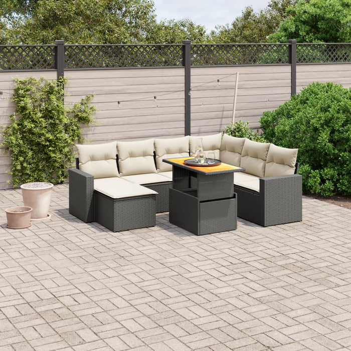 Set mobilier de grădină cu perne, 8 piese, negru, poliratan - WALTI WALTI