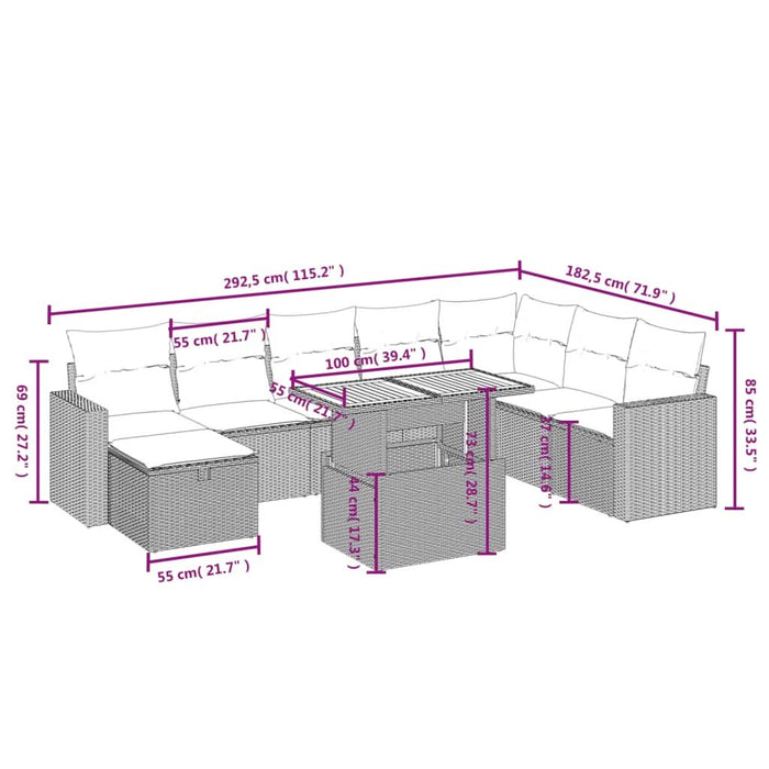 Set mobilier de grădină cu perne, 9 piese, negru, poliratan - WALTI WALTI