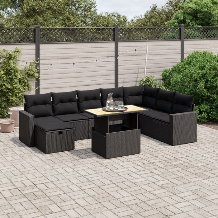 Set mobilier de grădină cu perne, 9 piese, negru, poliratan - WALTI WALTI