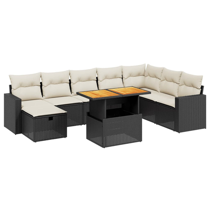 Set mobilier de grădină cu perne, 9 piese, negru, poliratan WALTI