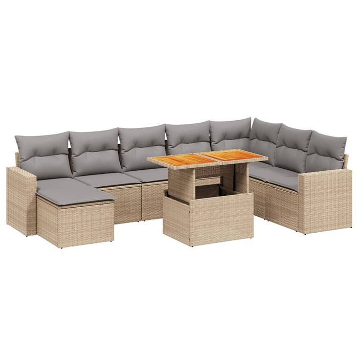 Set canapele de grădină, 9 piese, cu perne, bej, poliratan WALTI