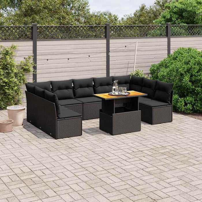 Set canapele de grădină cu perne, 10 piese, negru, poliratan - WALTI WALTI