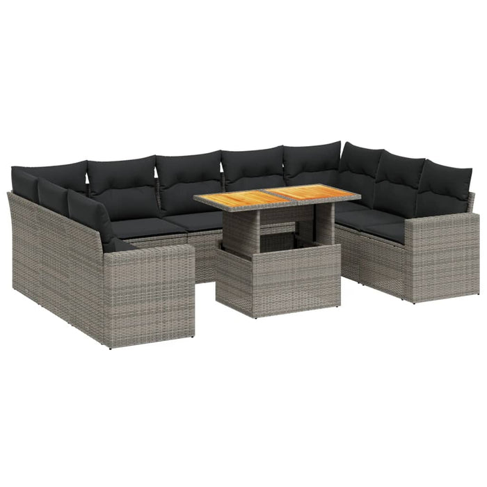 Set mobilier de grădină cu perne, 10 piese, gri, poliratan WALTI