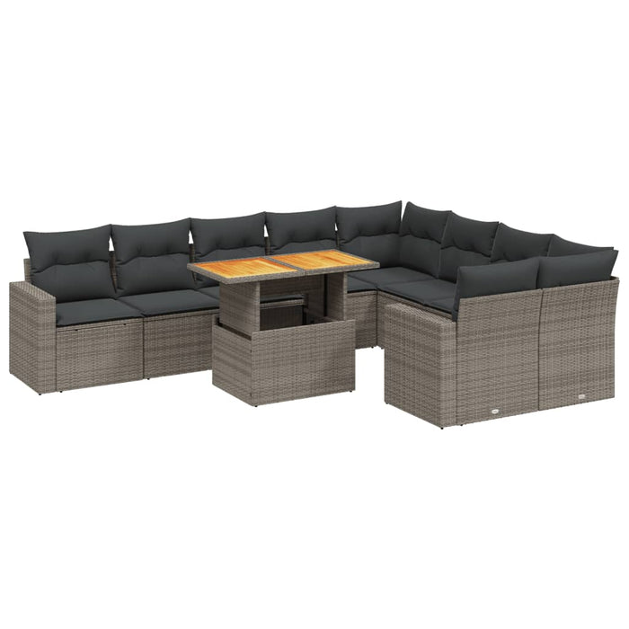 Set mobilier de grădină cu perne, 10 piese, gri, poliratan WALTI