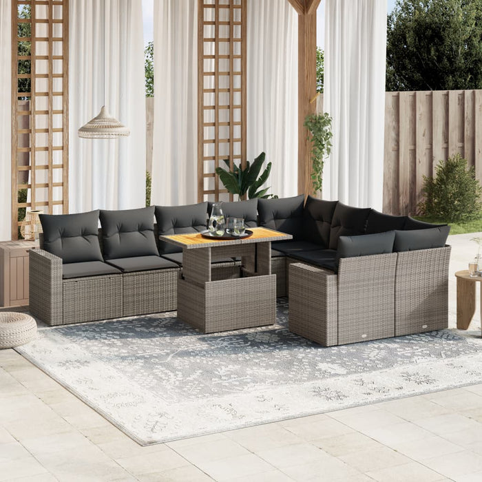 Set mobilier de grădină cu perne, 10 piese, gri, poliratan WALTI