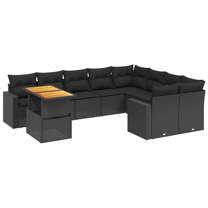 Set canapele de grădină cu perne, 10 piese, negru, poliratan WALTI