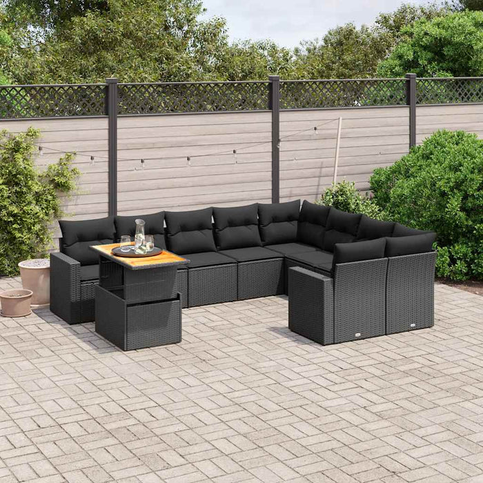 Set canapele de grădină cu perne, 10 piese, negru, poliratan WALTI