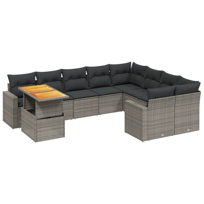 Set mobilier de grădină cu perne, 10 piese, gri, poliratan WALTI