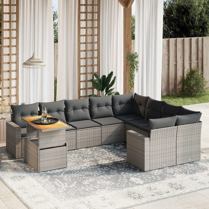 Set mobilier de grădină cu perne, 10 piese, gri, poliratan WALTI