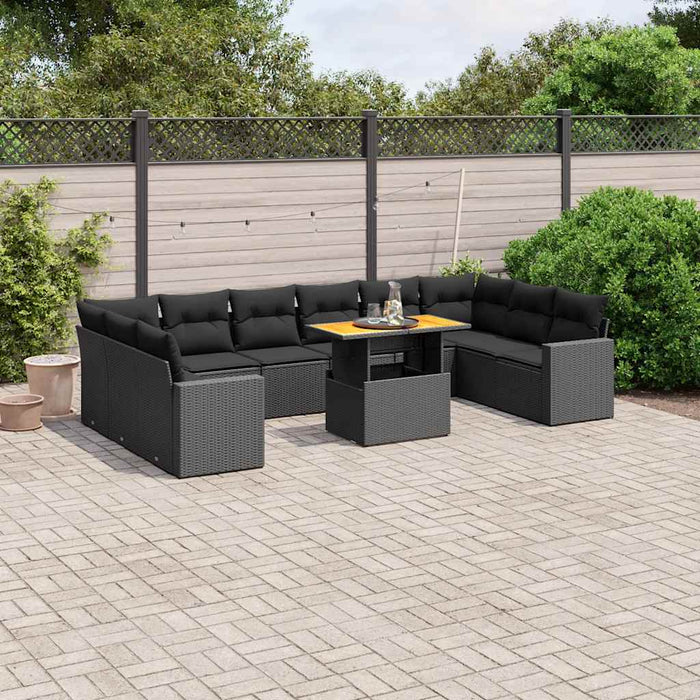 Set canapele de grădină cu perne, 11 piese, negru, poliratan - WALTI WALTI