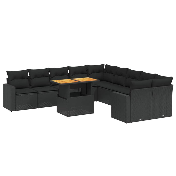 Set canapele de grădină cu perne, 11 piese, negru, poliratan - WALTI WALTI