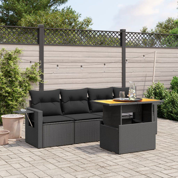 Set mobilier de grădină cu perne, 5 piese, negru, poliratan - WALTI WALTI