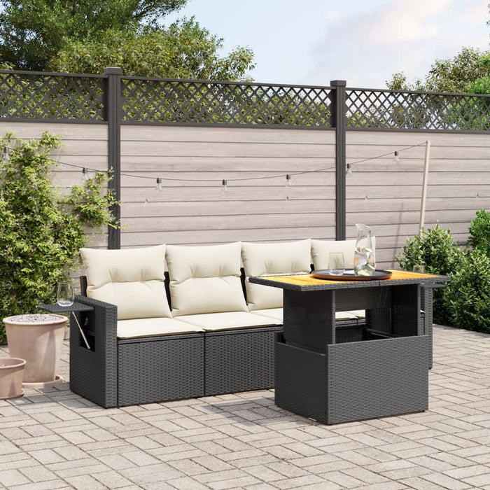 Set mobilier de grădină cu perne, 5 piese, negru, poliratan - WALTI WALTI