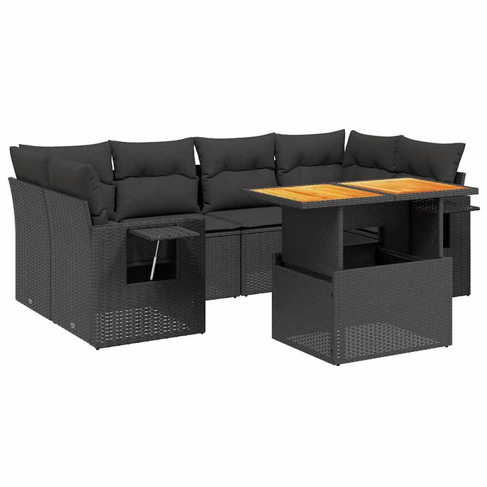 Set canapele de grădină cu perne, 7 piese, negru, poliratan WALTI