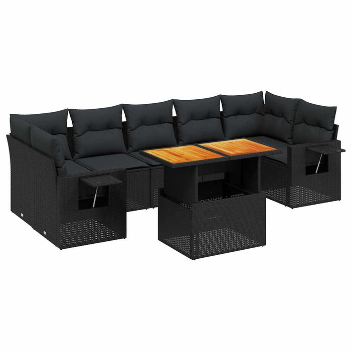 Set mobilier de grădină cu perne, 8 piese, negru, poliratan - WALTI WALTI